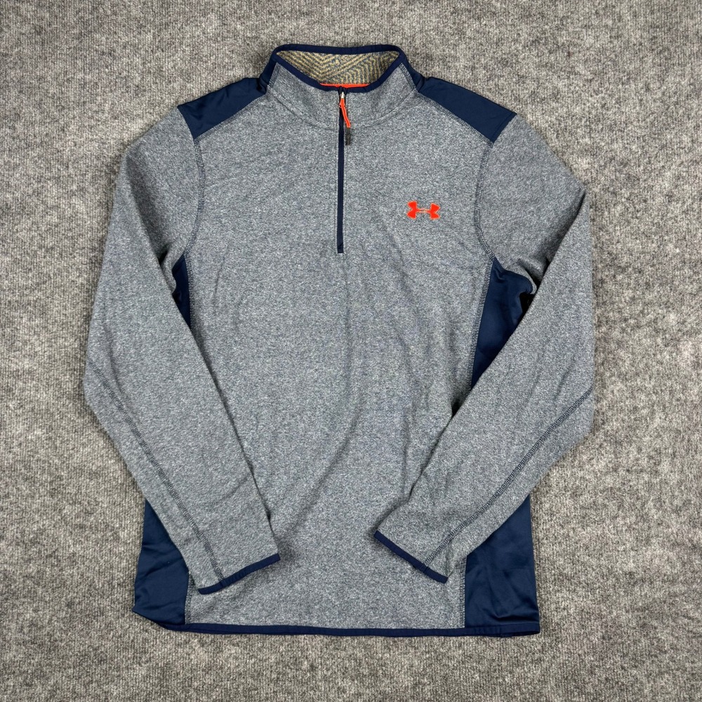 Under Armour Quarter Zip Mens Size Medium Gray Navy ColdGear Loose Athletic Top